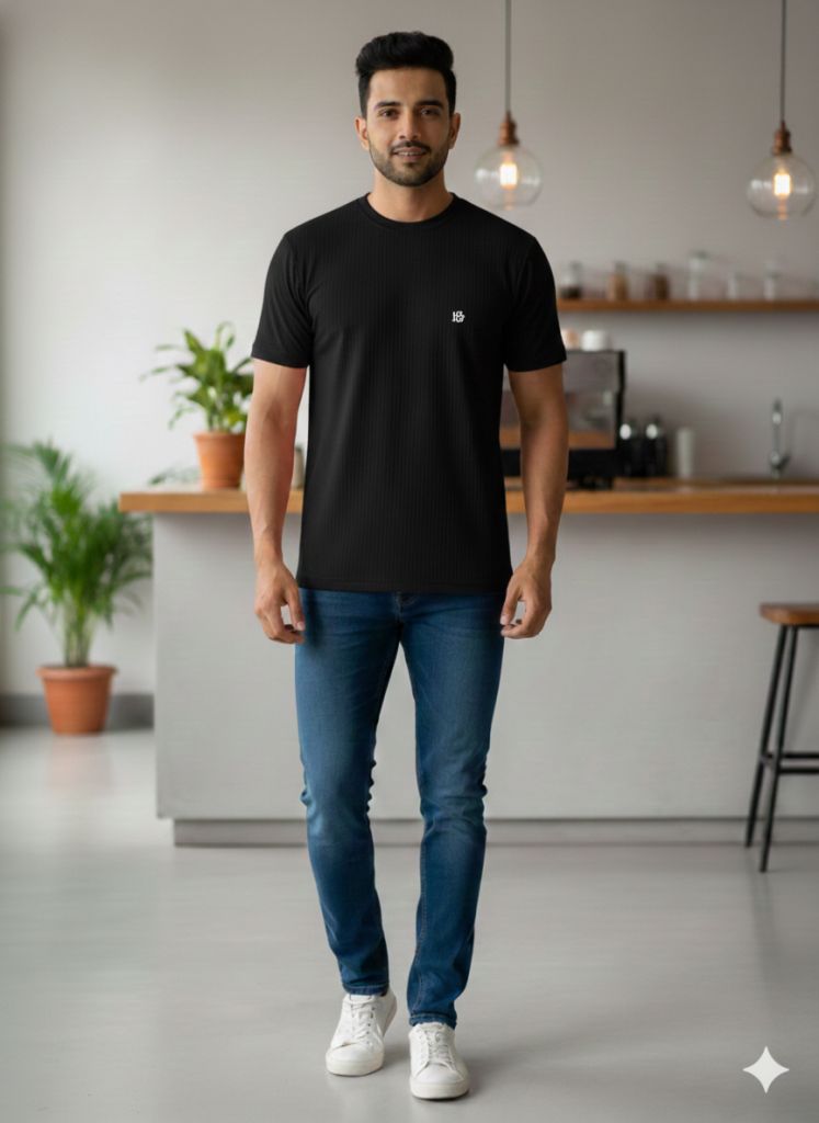 men tshirt herringbone texture black