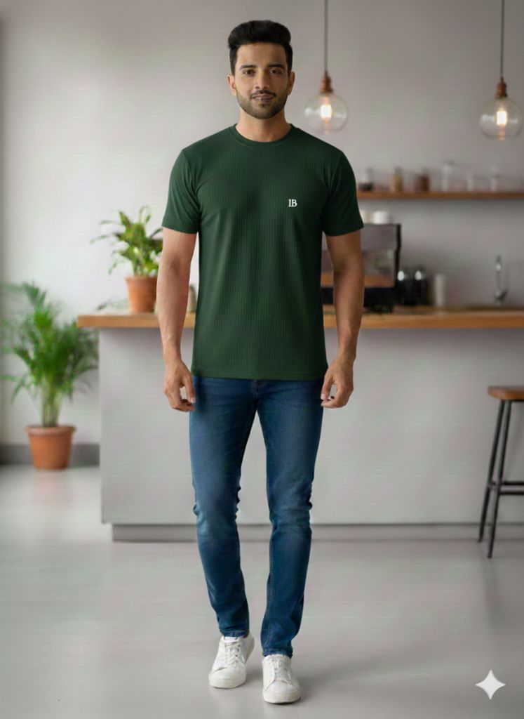 men tshirt herringbone texture bottle green
