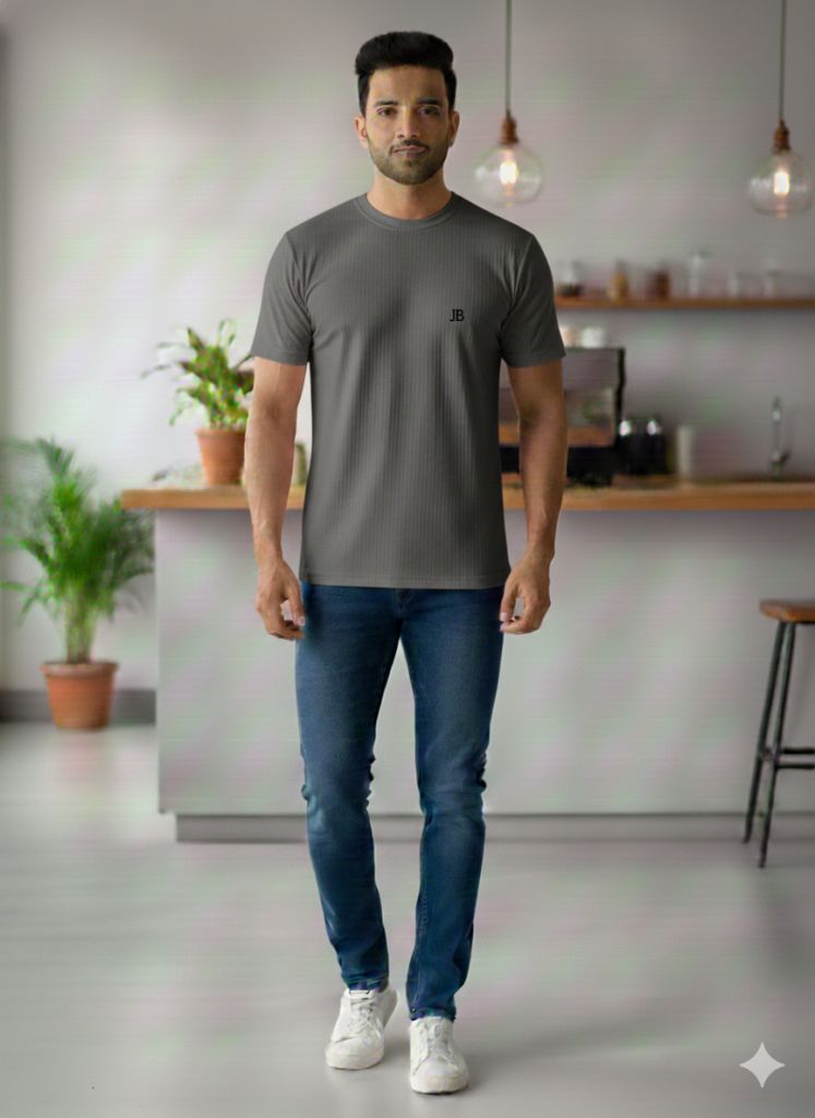 men tshirt herringbone texture grey