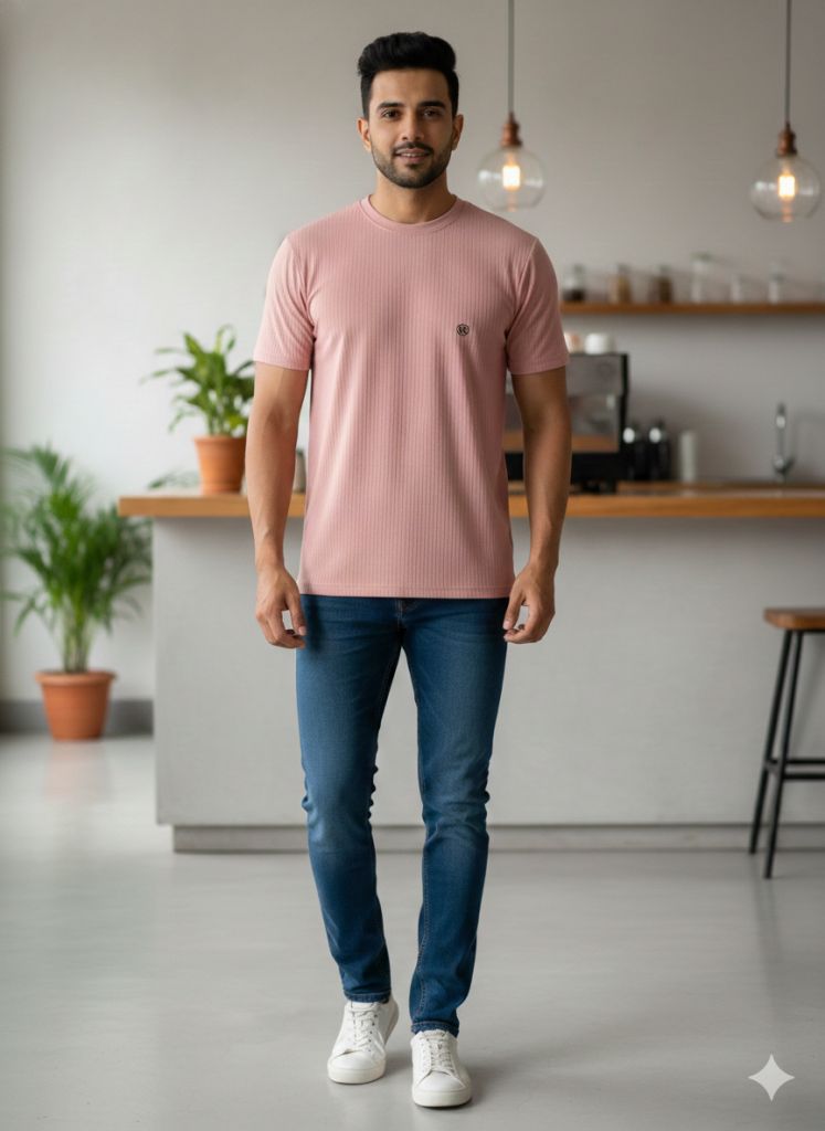men tshirt herringbone texture pink