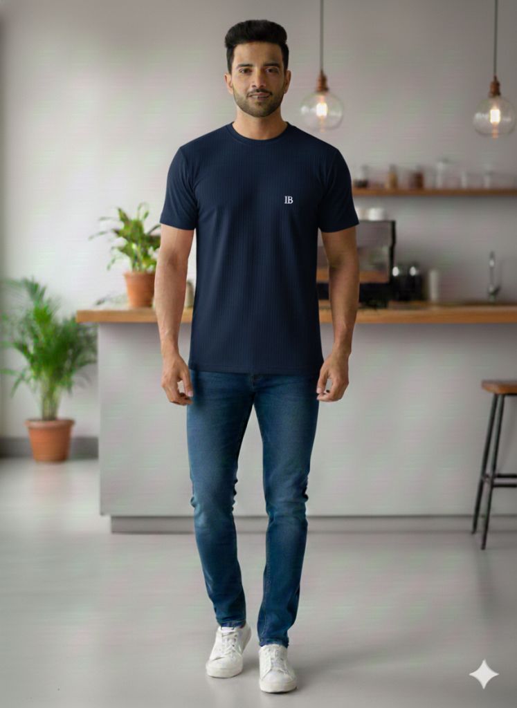 men tshirt herringbone texture navy
