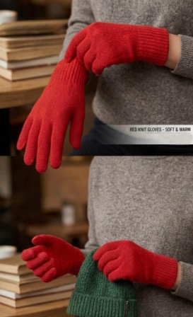 red lambswool gloves