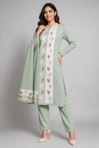 belia green kurta pant shawl 3 pcs set