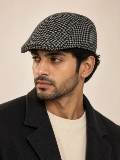 chess jacquard black grey golf men cap