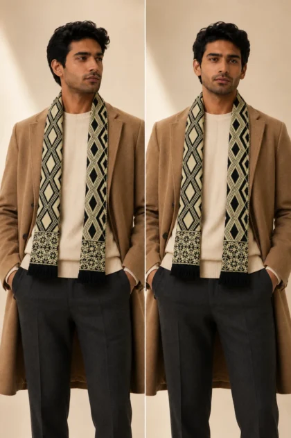 lemon-black combo of dia design men woollen muffler
