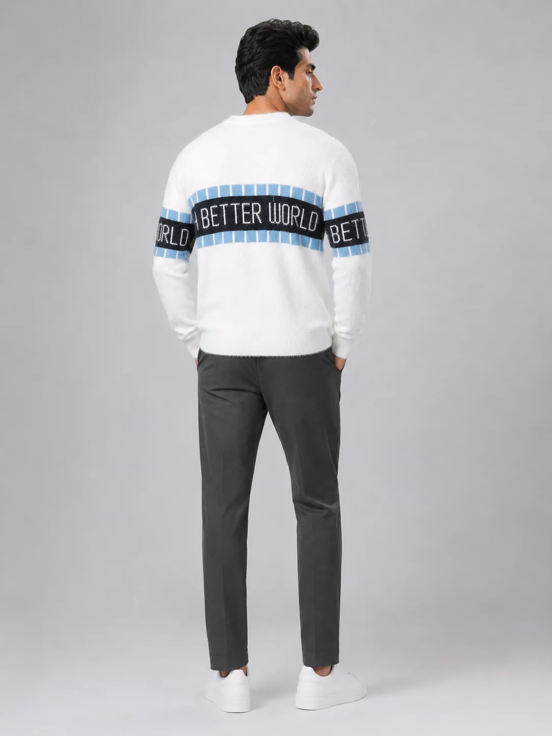 HETESHE MELIORA Knit Sweater for Men | 100% Hair Nylon Anti-Pilling Winter Pullover | Full Sleeve Round Neck Jacquard Self Design | Regular Fit - Image 2