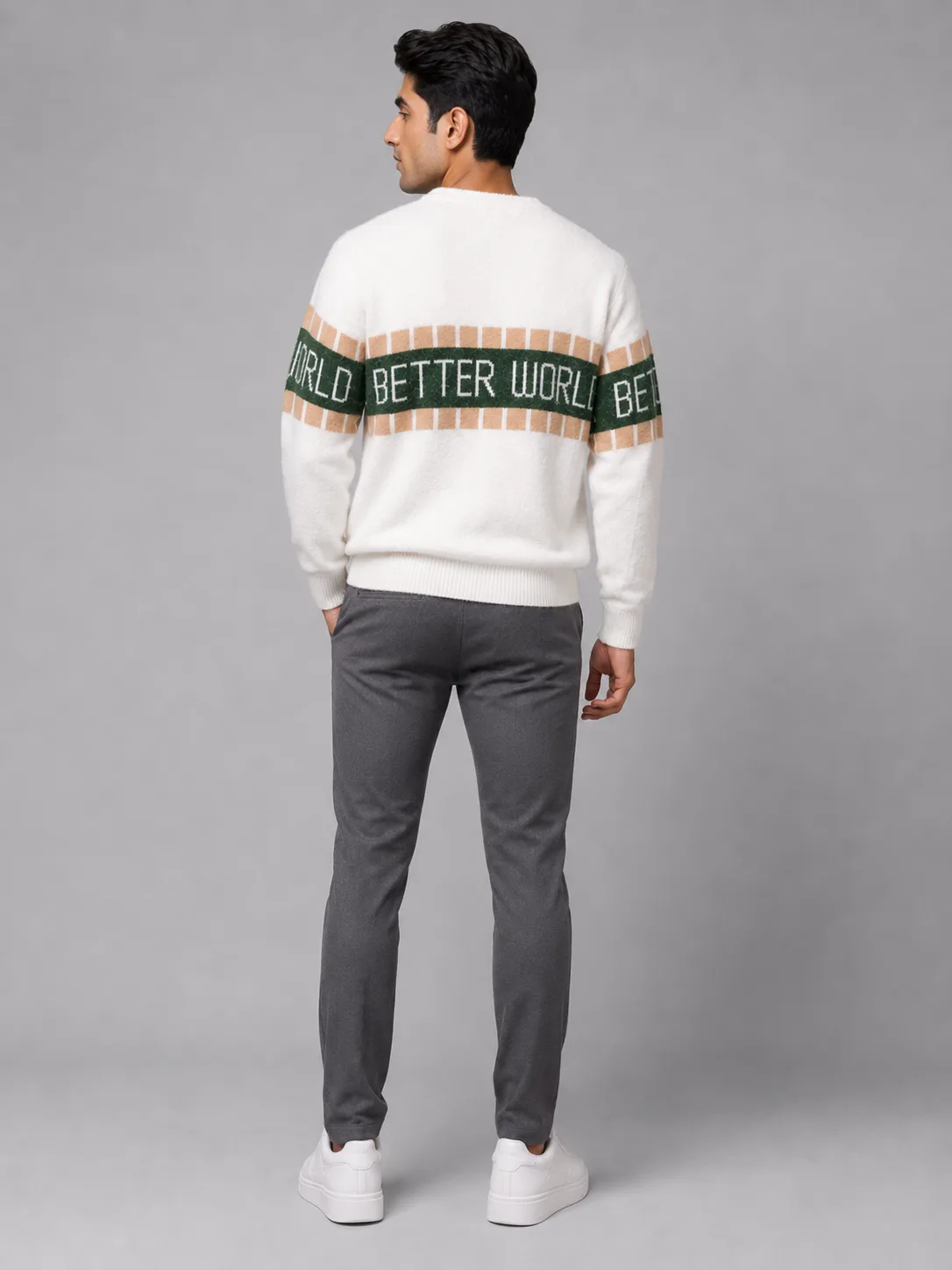 HETESHE MELIORA Knit Sweater for Men | 100% Hair Nylon Anti-Pilling Winter Pullover | Full Sleeve Round Neck Jacquard Self Design | Regular Fit - Image 3