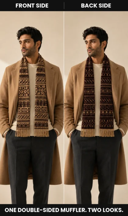 maroon-cream geometric design men woollen muffler