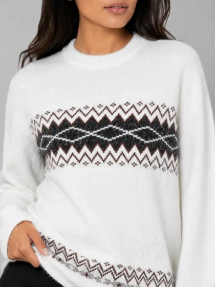 ORION woollen women hair sweater white base black print combo