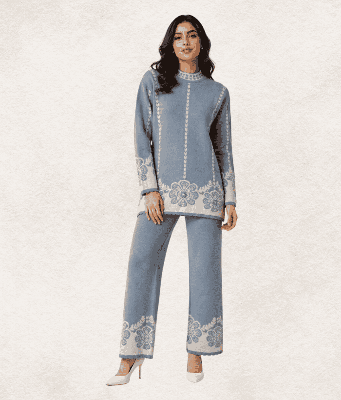 beady roundneck woollen kurti set main image