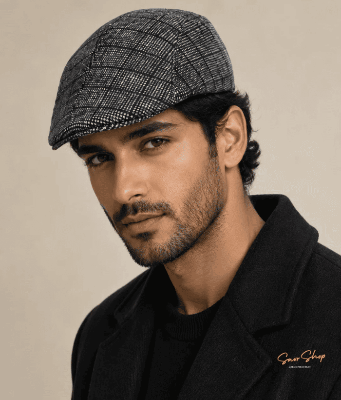 boxed jacquard design men woollen gold cap main image