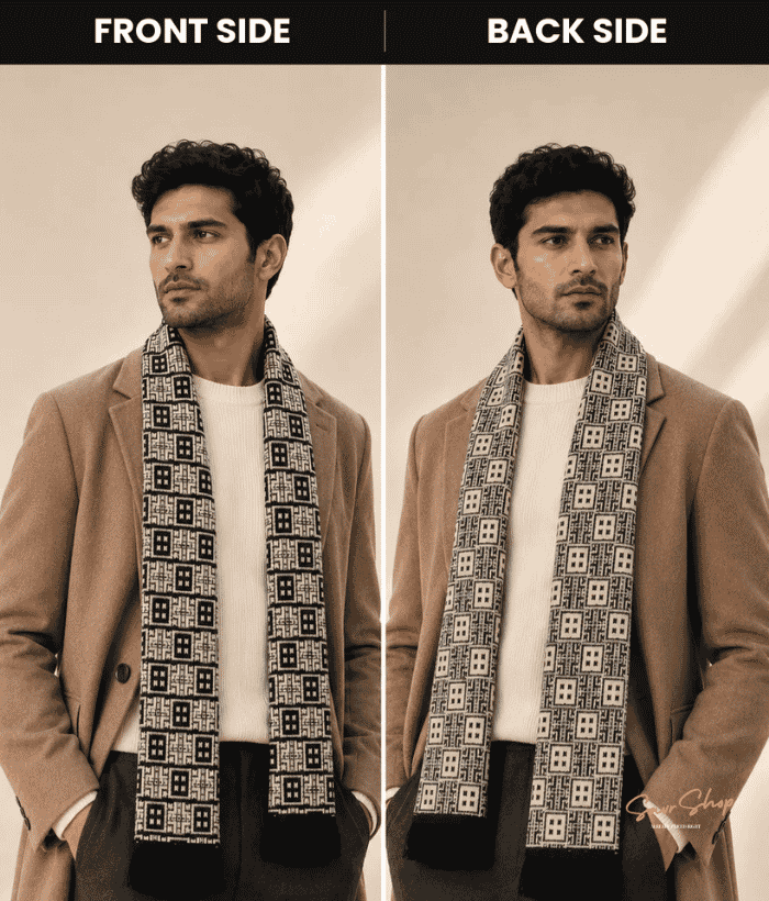 check jacquard design men woollen muffler