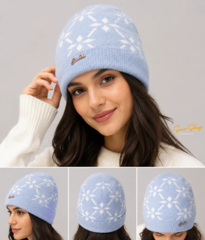 flower design lambswool women winter cap main image