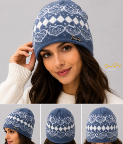 heart design lambswool cap for women main image