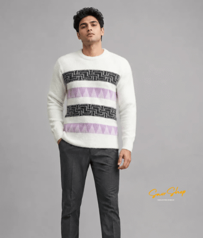 HETESHE LUCIEN Knit Sweater for Men | 100% Hair Nylon Anti-Pilling Winter Pullover | Full Sleeve Round Neck Jacquard Self Design | Regular Fit