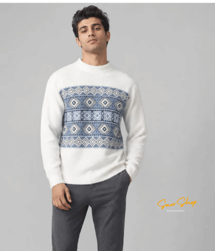 HETESHE ASTER Knit Sweater for Men | 100% Hair Nylon Anti-Pilling Winter Pullover | Full Sleeve Round Neck Jacquard Self Design | Regular Fit