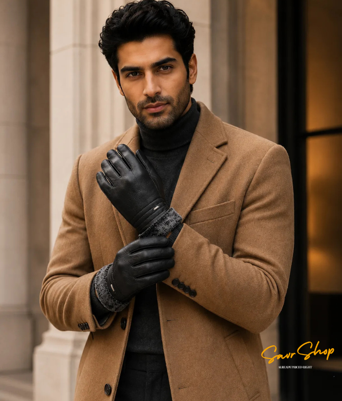 main image leather gloves men with inside fur