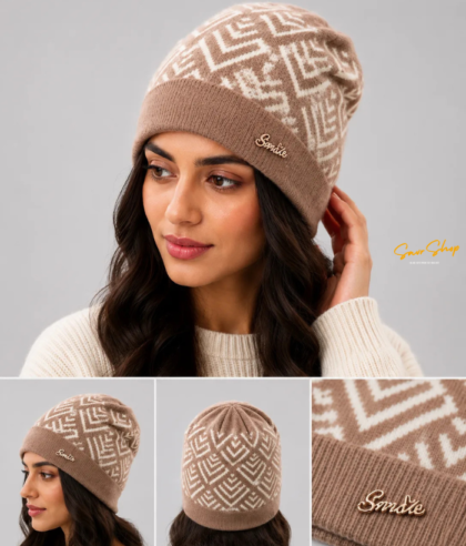 HETESHE Arrow Lambswool Cap for Women | Soft Warm Knitted Winter Beanie Cap | Ear Covering Woollen Blend Head Cap | Free Size