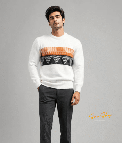 HETESHE MONTCLAIR Knit Sweater for Men | 100% Hair Nylon Anti-Pilling Winter Pullover | Full Sleeve Round Neck Jacquard Self Design | Regular Fit