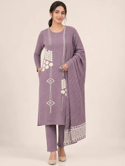 waffel purple kurta pant shawl 3 pcs set