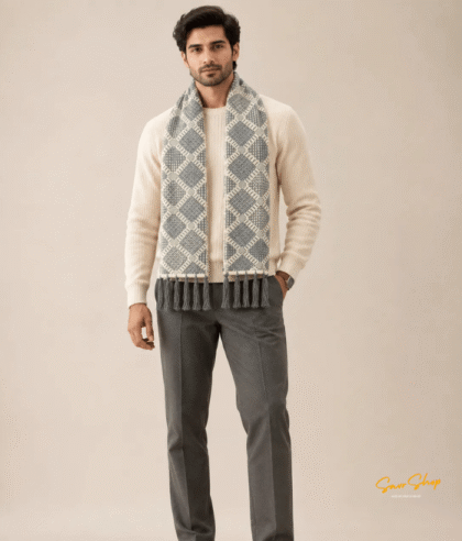 single side geometric men woollen muffler main image