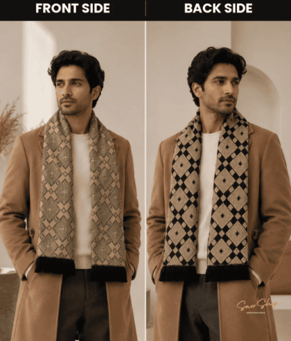 square shape jacqaurd woollen men muffler