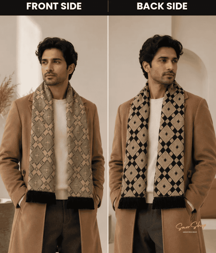 square shape jacqaurd woollen men muffler
