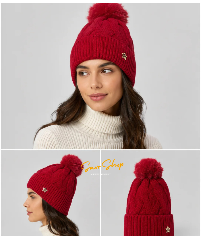 star big pompom woollen women cap main image