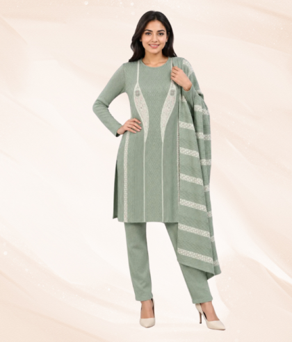 stripee kurta set with duppatta main image
